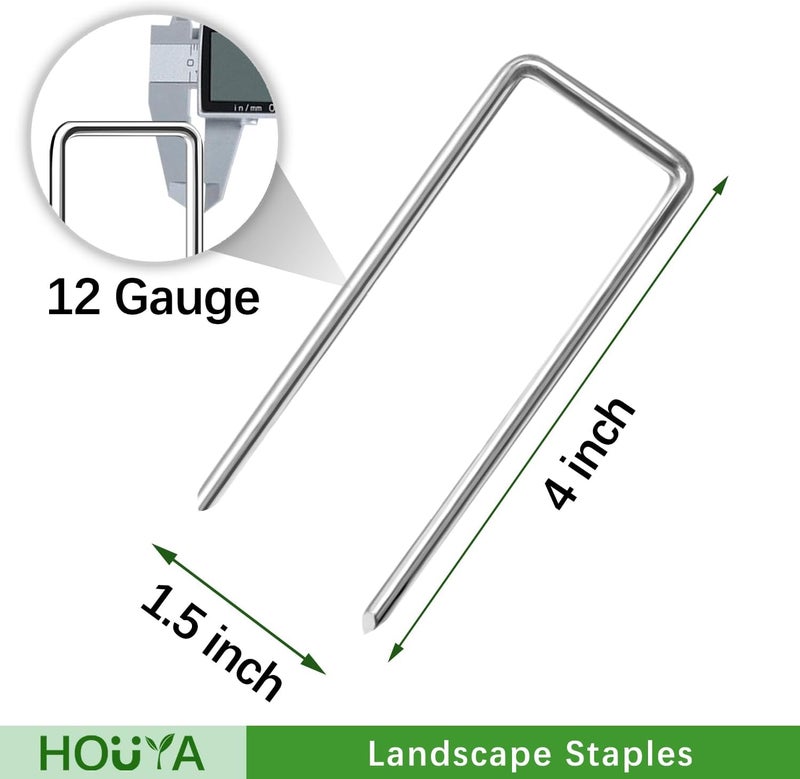 Houya 100 Pack Landscape Staples 4 Inch 12 Gauge Garden Stakes Galvanized Garden Staples Pins Anti-Rust Ground Stakes for Weed Barrier, Irrigation Tubing, Yard Lawn, Landscape Fabric - Image 2